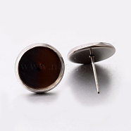 304 Stainless Steel Stud Earring Settings, Stainless Steel Color, 14mm, Pin: 0.6mm, Tray: 12mm(X-STAS-E074-34)