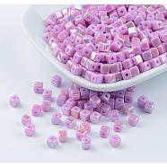 Eco-Friendly Poly Styrene Acrylic Beads, AB color, Cube, Orchid, 4x4mm, Hole: 1mm, about 8000pcs/500g(PL337AB-4)