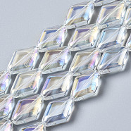 Electroplate Glass Beads Strands, AB color, Rhombus, Clear AB, 15x10x4mm, Hole: 0.9mm, about 43pcs/strand, 24.61''(62.5cm)(X-EGLA-N008-009-A01)