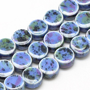 Handmade Porcelain Beads, Fancy Antique Glazed Porcelain, Flat Round, Cornflower Blue, 10~11x5.5~6mm, Hole: 2mm(PORC-S496-D03-10mm)