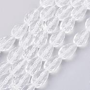 Clear Faceted Glass Teardrop Beads Strands, 15x10mm, Hole: 2mm, about 48pcs/strand, 27.56 inch(70cm)(X-GLAA-R024-15x10mm-12)