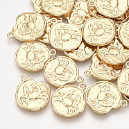 Brass Pendants, Flat Round with Constellations, Real 18K Gold Plated, Cancer, 16x14x1~1.5mm, Hole: 1mm(KK-S352-01F)