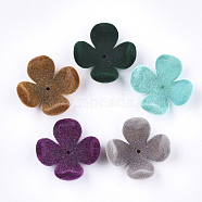 Flocky Acrylic Bead Caps, 4-Petal, Flower, Mixed Color, 27.5x27.5x11mm, Hole: 1.5mm(X-FIND-T046-13)