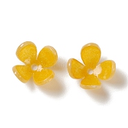 Opaque Resin Bead Caps, 4-Petal, Flower, Goldenrod, 9.5x9.2x6mm, Hole: 1.2mm(RESI-L035-17)