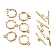 Tibetan Style Toggle Clasps, Flat Round, Cadmium Free & Nickel Free & Lead Free, Golden, Flat Round: 15x2mm, Hole: 2mm, Bar: 21mm, Hole: 2mm(X-TIBE-A12208-G-NR)