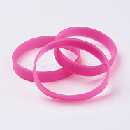 Silicone Wristbands Bracelets, Cord Bracelets, Hot Pink, 2-1/2 inch(63mm), 12x2mm(BJEW-J176-18)