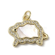 Brass Micro Pave Cubic Zirconia Pendants, with Shell, Real 18K Gold Plated, 16.5x20x3.5mm, Hole: 3.4mm(KK-Q808-27G)
