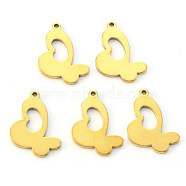 Vacuum Plating 304 Stainless Steel Pendants, Laser Cut, Butterfly, Golden, 18x11x1mm, Hole: 1.2mm(X-STAS-N092-90G)