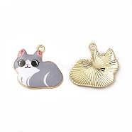 Alloy Enamel Pendants, Cadmium Free & Nickel Free & Lead Free, Golden, Cat Charms, Gray, 22x24x2mm, Hole: 1.8mm(ENAM-M046-11G-B)