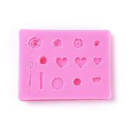 Food Grade Silicone Molds, Fondant Molds, For DIY Cake Decoration, Chocolate, Candy, UV Resin & Epoxy Resin Jewelry Making, Mixed Shapes, Deep Pink, 70x92x10mm, Inner Diameter: 6~27x5~14mm(DIY-L026-124)