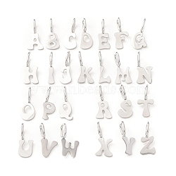 304 Stainless Steel Pendants, Letter A~Z Charms, Stainless Steel Color, 16.5~17x3.5~9x5.5mm, Hole: 6x3mm, about 26pcs/set(SA-CBAAA8B-01P)