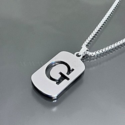 Stainless Steel Box Chain Necklaces, Rectangle with Letter Pendant Necklaces(YT2090-7)