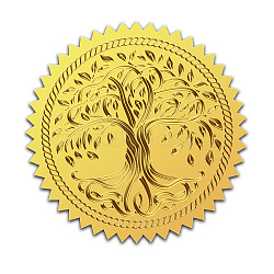 Self Adhesive Gold Foil Embossed Stickers, Medal Decoration Sticker, Tree of Life Pattern, 5x5cm(DIY-WH0211-342)