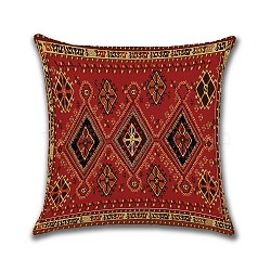 Square Cotton Linen Pillow Covers, Persian Style Pattern Cushion Cover, for Couch Sofa Bed, Square, without Pillow Filling, Dark Red, 450x450mm(PW22111468105)