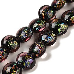 Handmade Dichroic Foil Glass Beads Strands, Flat Round, Light Coral, 12x7.5~8mm, Hole: 1.4mm, about 33pcs/strand, 14.65''(37.2cm)(DICH-U001-11D)