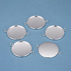201 Stainless Steel Cabochon Connector Settings, Plain Edge Bezel Cups, Flat Round, Silver, Tray: 30mm, 42x32x2mm, Hole: 3mm(X-STAS-F191-15S-J)