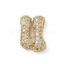 Brass Micro Pave Cubic Zirconia Pendants, Letter Charms, Rack Plating, Long-Lasting Plated, Cadmium Free & Lead Free, Real 18K Gold Plated, Letter U, 14x10x4mm, Hole: 2x1mm(KK-A300-02G-U)