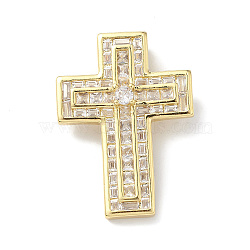 Rack Plating Brass Micro Pave Cubic Zirconia Pendants, Lead Free & Cadmium Free, Religion Cross CHarm, Real 18K Gold Plated, 30.5x22x4.5mm, Hole: 4.5x3mm(KK-H443-10G)