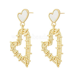 304 Stainless Steel Dangle Stud Earrings for Women, with Shell, Braided Heart, Real 18K Gold Plated, 48.6x29.6mm(QS5217-2)