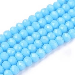 Opaque Solid Color Imitation Jade Glass Beads Strands, Faceted, Rondelle, Cyan, 3.5~3.8x3mm, Hole: 0.4mm, about 113~115pcs/strand, 32.5~33cm(EGLA-A044-P3mm-D08)