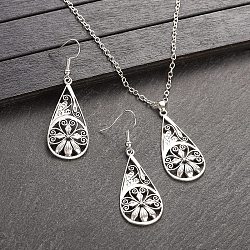 Bohemian Style Alloy Pendant Necklaces & Dangle Earrings Sets, Teardrop, 57x18mm(WG43411-09)