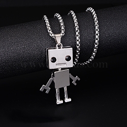 Alloy Pendant 201 Stainless Steel Chain Necklaces for Men, Stainless Steel Color, Robot, 23.62~27.56 inch(60~70cm)(FS-WG1D596-09)