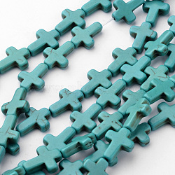Synthetic Turquoise Beads Strands, Dyed, Cross, Dark Turquoise, 16x12x3.5mm, Hole: 1mm, about 25pcs/strand, 15.75 inch(X-TURQ-G112-12x16mm-01)