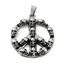 Tibetan Style Alloy Pendants, Skull Charms, Peace Sign, 41.5x36.5x5.5mm, Hole: 8x3.5mm(TIBE-L012-040AS-03)