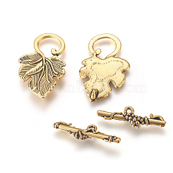 Alloy Toggle Clasps, Cadmium Free & Nickel Free & Lead Free, Leaf, Antique Golden, Toggle: 36x22x4.5mm, Hole: 1.5mm, Bar: 24x7x4.5mm(PALLOY-A20005-AG-FF)