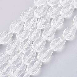 Clear Faceted Glass Teardrop Beads Strands, 15x10mm, Hole: 2mm, about 48pcs/strand, 27.56 inch(70cm)(X-GLAA-R024-15x10mm-12)