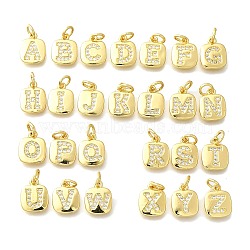 26Pcs Brass Micro Pave Cubic Zirconia Charms, Square with Letter A~Z, Real 18K Gold Plated, 12x9x1.5mm, Hole: 3mm(KK-R218-03G)