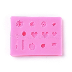 Food Grade Silicone Molds, Fondant Molds, For DIY Cake Decoration, Chocolate, Candy, UV Resin & Epoxy Resin Jewelry Making, Mixed Shapes, Deep Pink, 70x92x10mm, Inner Diameter: 6~27x5~14mm(DIY-L026-124)