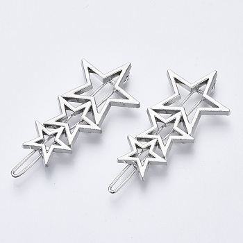 Alloy Hollow Geometric Hair Pin, Ponytail Holder Statement, Hair Accessories for Women, Cadmium Free & Lead Free, Star, Platinum, 48x27mm, Clip: 58mm long