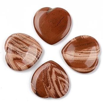 Natural Red Jasper Thumb Worry Stone, Pocket Palm Stones, for Healing Reiki Stress Relief, Heart Shape, 39~40x39~40x5~6mm