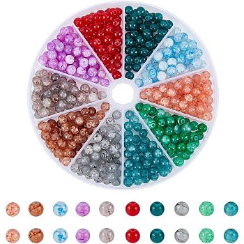 460Pcs 10 Colors Imitation Jade Glass Beads Strands, Crackle Style, Round, Mixed Color, 6~6.5mm, Hole: 1.5mm, about 46Pcs/color