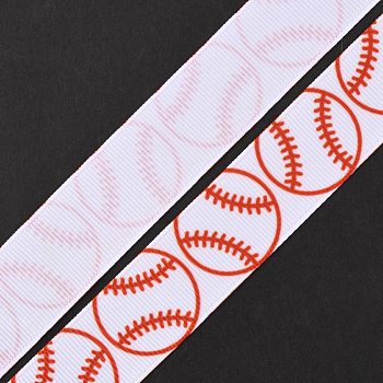 Baseball Pattern Heat Transfer Polyester Ribbons, Flat, White, 7/8 inch(22mm), about 49.21 Yards(45m)/Roll