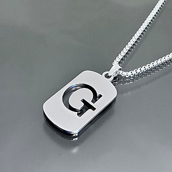 Titanium Steel Box Chain Necklaces, Rectangle with Letter Pendant Necklaces 