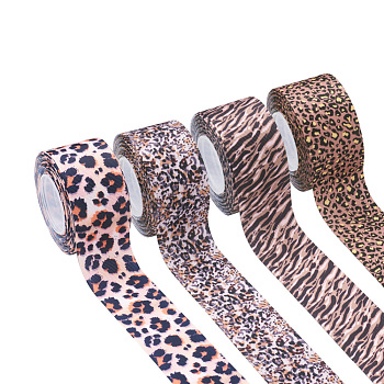 PandaHall Jewelry 4Rolls 4 Style Polyester Ribbon, Leopard Print Theme Pattern, for Gift Wrapping, Floral Bows Crafts Decoration, Mixed Color, 1-1/2 inch(38mm), about 10yards/roll, 1roll/style