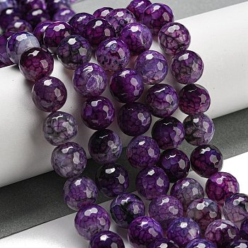 Faceted Natural Dragon Veins Agate Beads Strands, Round, Dyed & Heated, Indigo, 12mm, Hole: 1.6mm, about 31pcs/strand, 14.76''(37.5cm)