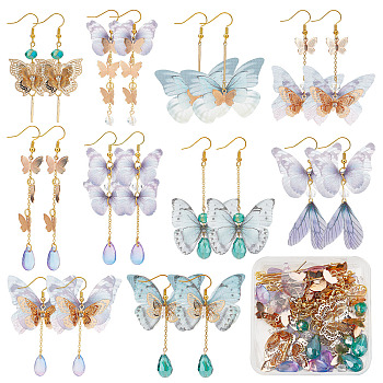 DIY Butterfly Earring Making Kit, Including Polyester Fabric Crafts Decoration & 304 Stainless Steel Pendants, Brass Charms & Earring Hook, Glass Pendants & Beads, Golden