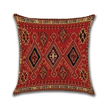 Square Cotton Linen Pillow Covers, Persian Style Pattern Cushion Cover, for Couch Sofa Bed, Square, without Pillow Filling, Dark Red, 450x450mm