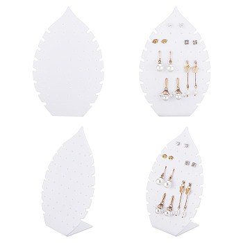 FINGERINSPIRE 4Pcs Leaf Shaped Acrylic Slant Back Earring Display Stands, Jewelry Organizer Holder for Earrings, Necklaces Storage, White, 4.6x10x15.2cm, Hole: 1.4mm