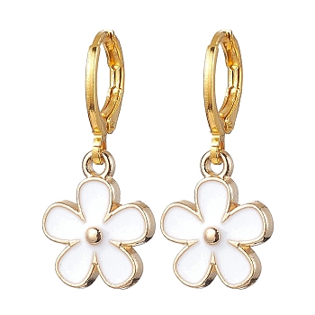 Alloy Enamel Earrings for Women, Flower, Golden, 28.5x13mm