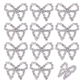 12Pcs 1-Hole Alloy Glass Shank Buttons, Bowknot, Platinum, 17.5x23.5x6.5mm, Hole: 1.8mm