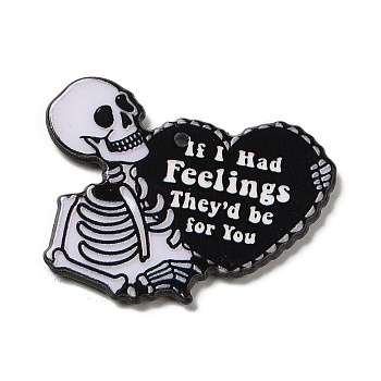 Acrylic Pendants, Valentine's Day Heart, If I Had Feelings They'd be for You, Skeleton, 32x69x2.2mm, Hole: 1.6mm
