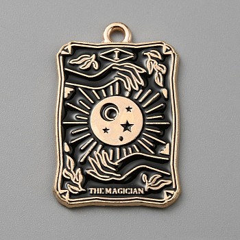 Alloy Enamel Pendants, Light Gold, Rectangle with Tarot, Sun, 28x18x1.4mm, Hole: 1.6mm