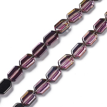 Electroplate Glass Beads Strands, Half Plated, Rectangle, Pale Violet Red, 9.5x6~6.5x3.5mm, Hole: 1mm, about 68pcs/strand, 25.59''(65cm)