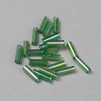 300Pcs Transparent Glass Round Bugle Beads, Round Hole, Dark Green, 6~7x2mm, Hole: 0.8~0.9mm