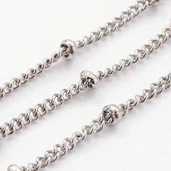 304 Stainless Steel Twisted Chains, Curb Chains, Soldered, Satellite Chains, with Spool, Rondelle Beads, Stainless Steel Color, 2x1mm, about 32.8 Feet(10m)/roll