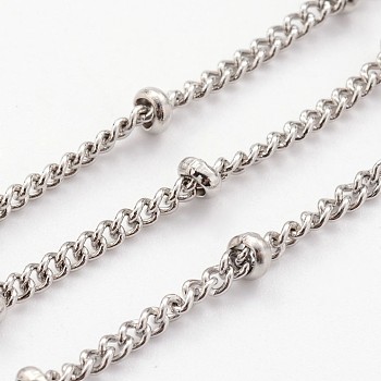 Tarnish Resistant 304 Stainless Steel Twisted Chains, Curb Chains, Soldered, Satellite Chains, with Spool, Rondelle Beads, Stainless Steel Color, 2x1mm, about 32.8 Feet(10m)/roll